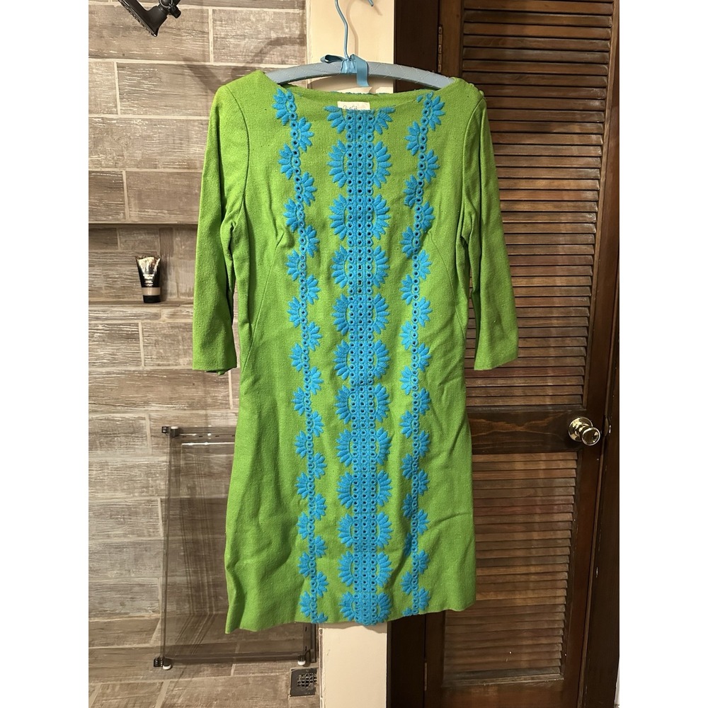 Vintage Bill Atkinson Glen of Michigan Dress 1970s Embroidered Green Cotton